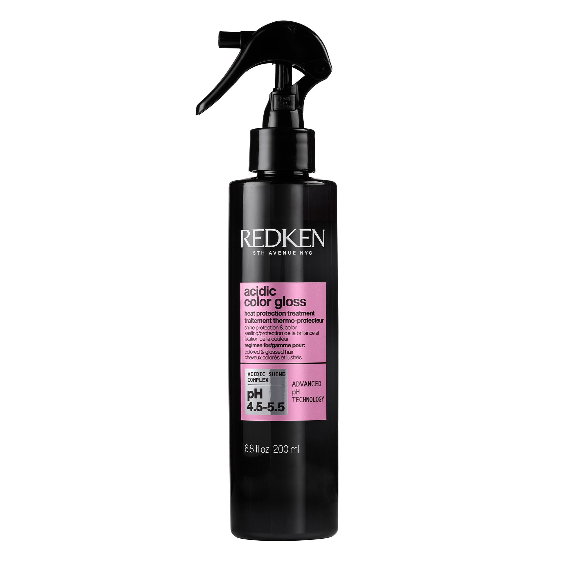 Black bottle of Redken Acidic Color Gloss on a white background