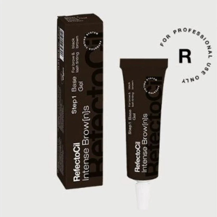 ReflectaOil Intense Brown Step 1 hair dye tube and matching box in dark brown packaging, shown on a light gray background with a circular 'R FOR PROFESSIONAL USE ONLY' mark.