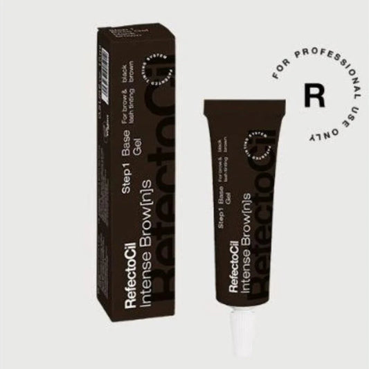 ReflectaOil Intense Brown Step 1 hair dye tube and matching box in dark brown packaging, shown on a light gray background with a circular 'R FOR PROFESSIONAL USE ONLY' mark.