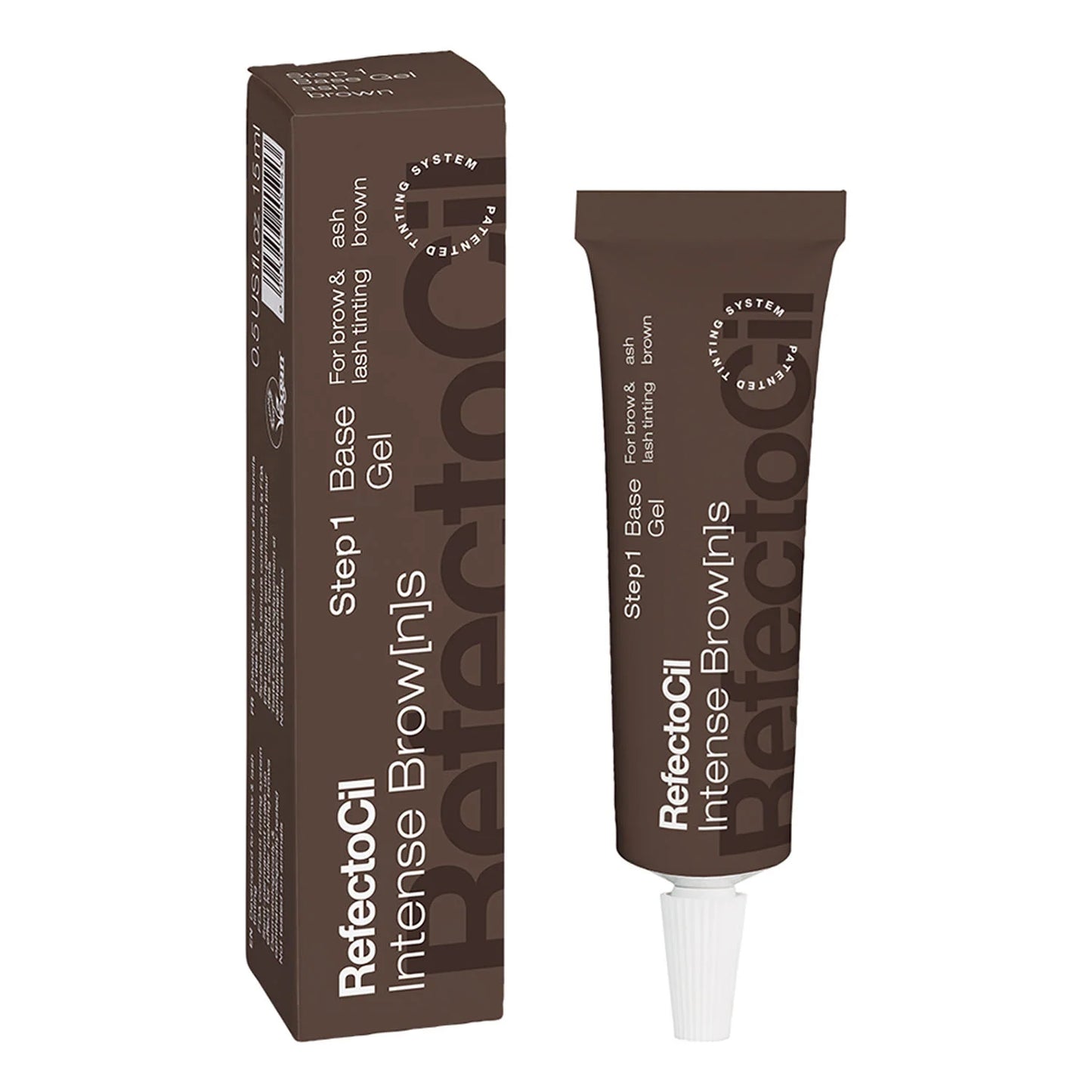 A tube and box of RefectoCosmetics Intense Brow Gel in shade 4BB, shown on a plain white background.