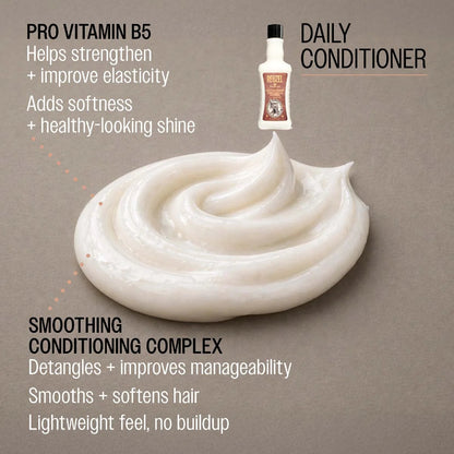 Daily conditioner with product image and text on a brown background