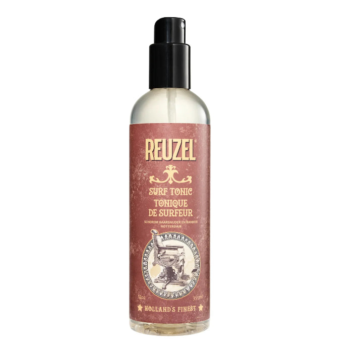 Reuzel Surf Tonic bottle with red label on white background