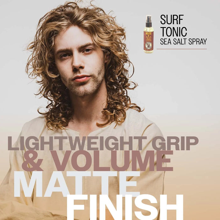 Man with styled hair and surf tonic sea salt spray advertisement