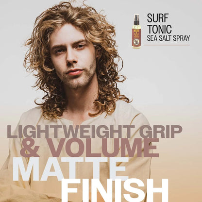 Man with styled hair and surf tonic sea salt spray advertisement