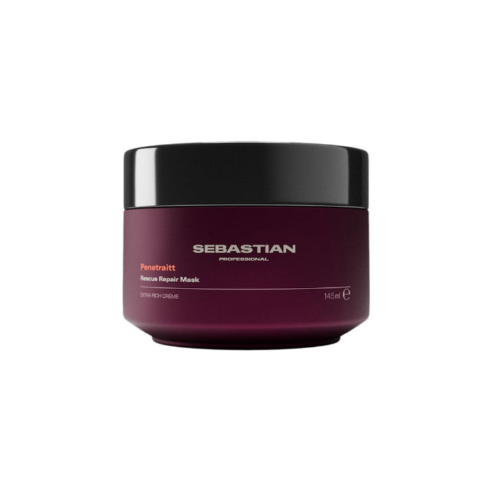 Sebastian Professional Powerlift Natural Repair Mask in a dark purple jar with a black lid, on a plain white background.