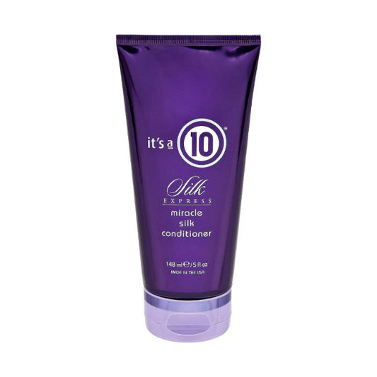 Purple tube of 'it's a 10' Silk Express miracle silk conditioner on a white background