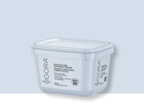 Igora Blond blue dust-free powder container on a light gray background