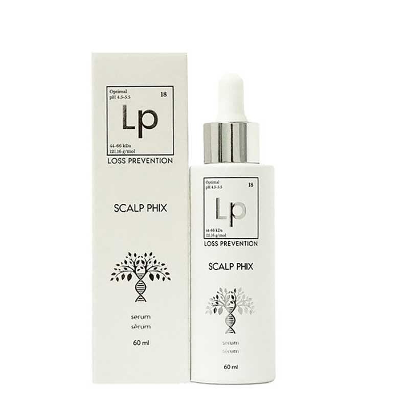 Scalp care product with bottle and packaging on a white background