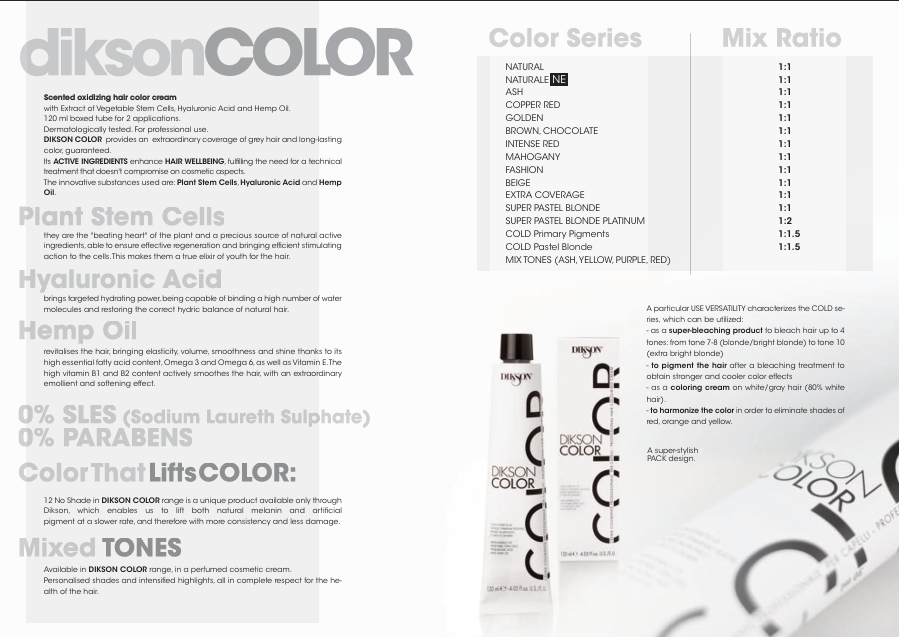 Dikson Color hair dye packaging with product details on a white background