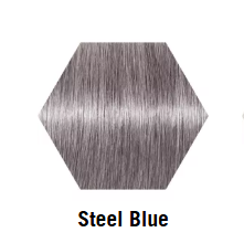 Hexagonal color swatch BlondMe toner 'Steel Blue' on a white background