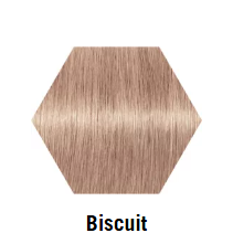 Hexagonal color swatch labeled BlondMe Toner 'Biscuit' on a white background
