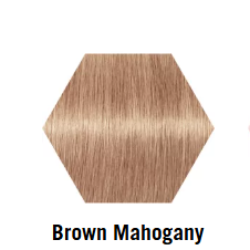 Hexagonal color swatch of BlondMe toner Brown Mahogany hair color on a white background
