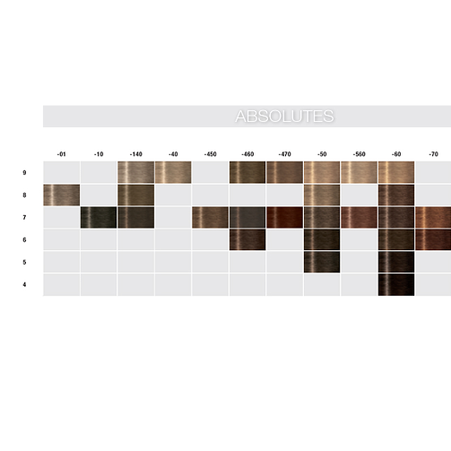 Igora Absolutes Color swatch chart for hair dye with brown shades on a white background