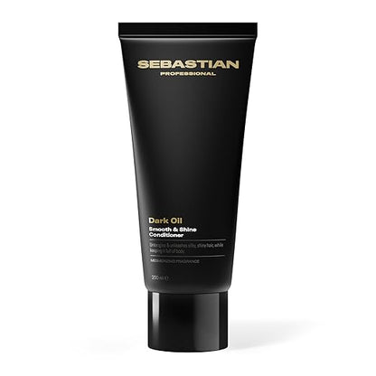 Black tube of Sebastian Professional Dark Oil Smooth & Shine Conditioner on a white background