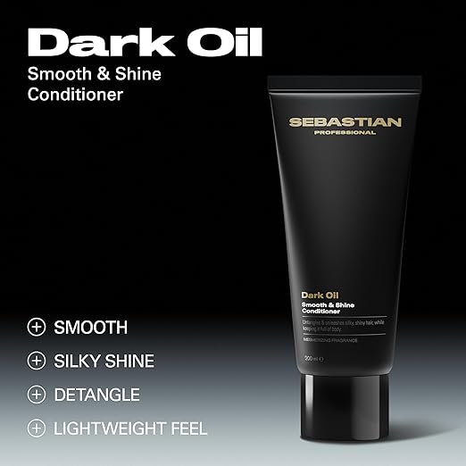 Sebastian Professional Dark Oil Smooth & Shine Conditioner tube on a black background