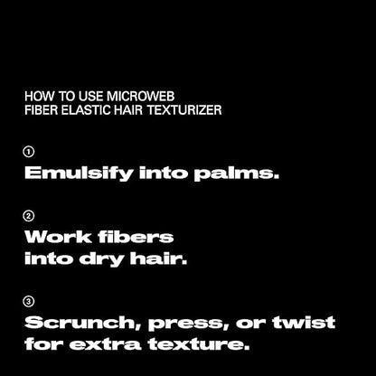 Instructions for using Microweb Fiber Elastic Hair Texturizer on a black background