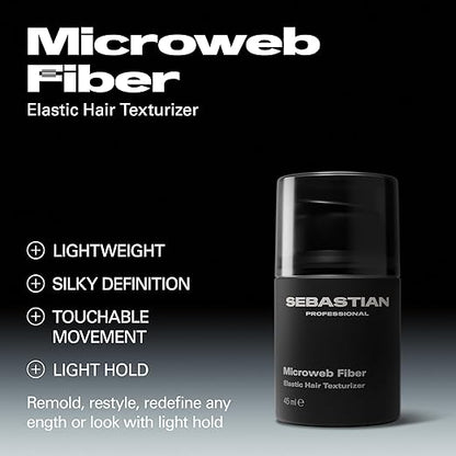 Sebastian Microweb Fiber product with features listed on a black background