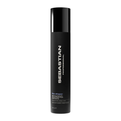 Black hair spray Reshaper bottle with 'Sebastian' branding on a white background