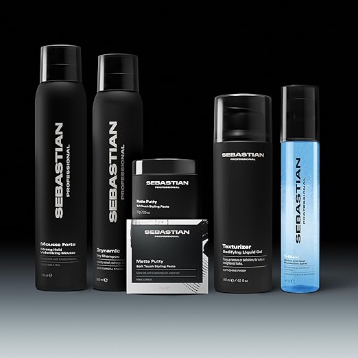 Collection of Sebastian hair care styling products on a gradient background