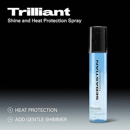 Sebastian Professional Trilliant Shine and Heat Protection Spray bottle on a gray background