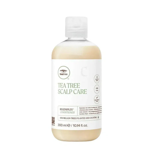 Bottle of Tea Tree Scalp Care conditioner on a white background