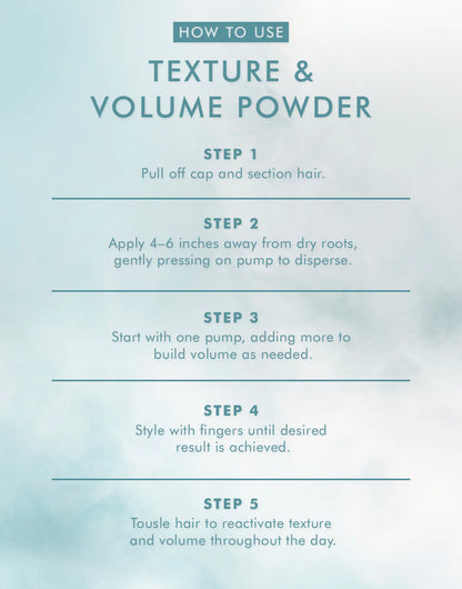 Instructions on how to use texture and volume powder with a light blue background
