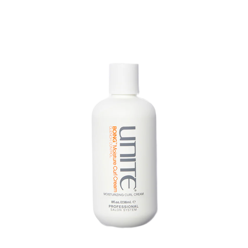 Unite moisturizing curl cream bottle on a white background