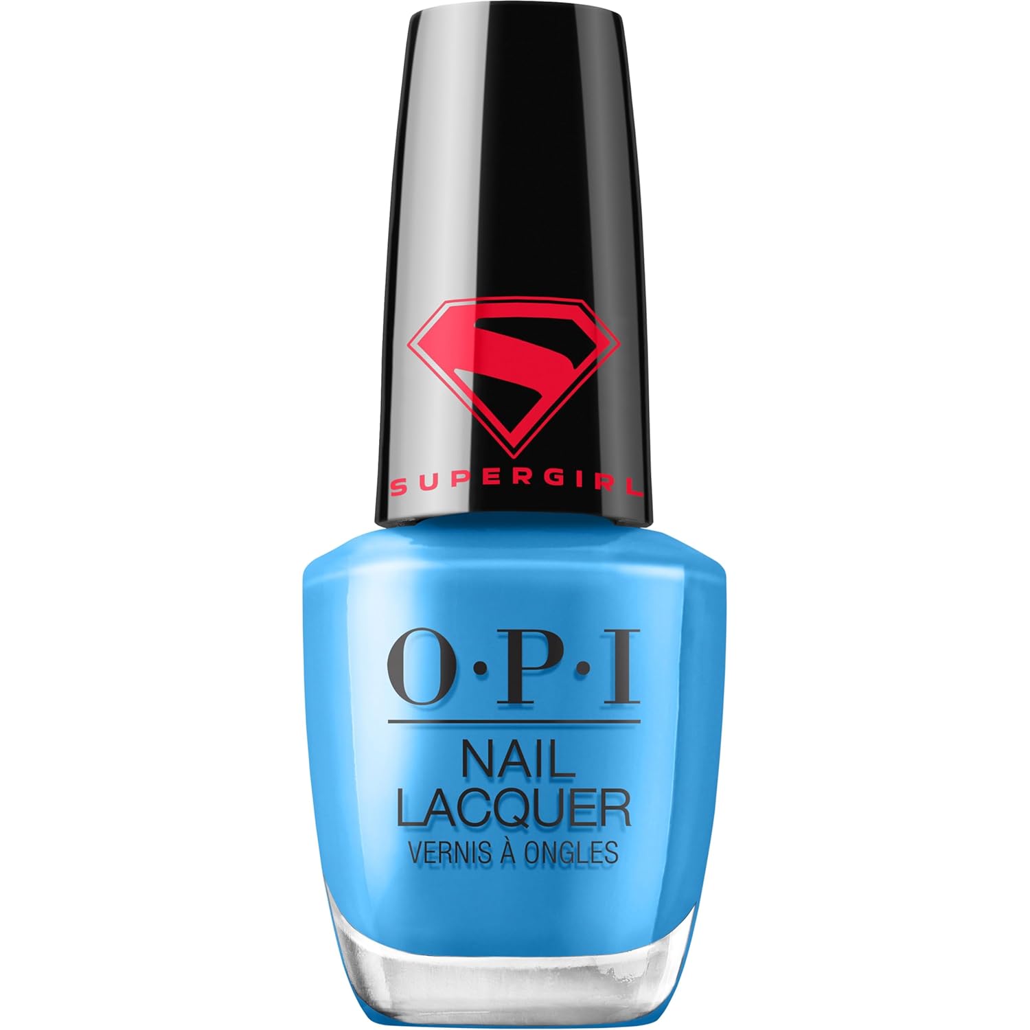 OPI nail lacquer bottle with Supergirl logo on a white background