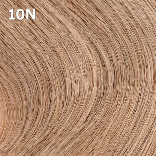 Close-up of blonde hair extensions with color code  Wella Color Charm '10N'.