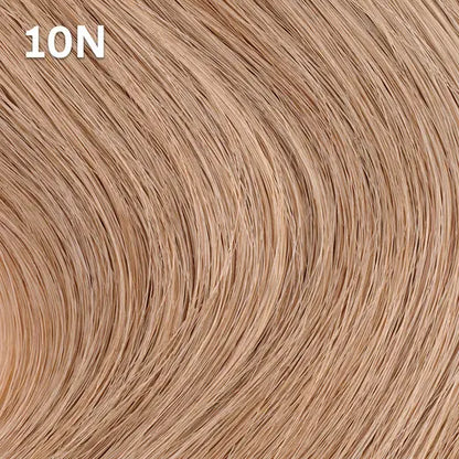 Close-up of blonde hair extensions with color code  Wella Color Charm '10N'.