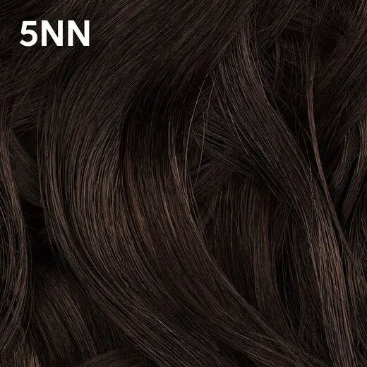 Close-up of  Wella Color Charm dark brown hair extensions with '5NN' label.
