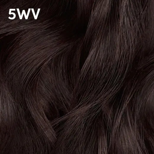 Wella Color Charm close-up of dark brown hair with '5WV' label