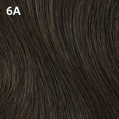 Wella Color Charm Permanent Liquid Color close-up of dark brown hair extensions with a label '6A' in the top left corner.
