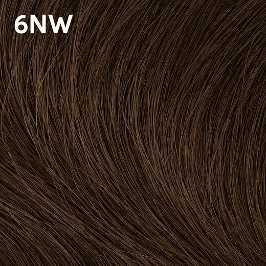 Wella Color Charm close-up of brown hair extensions with '6NW' label