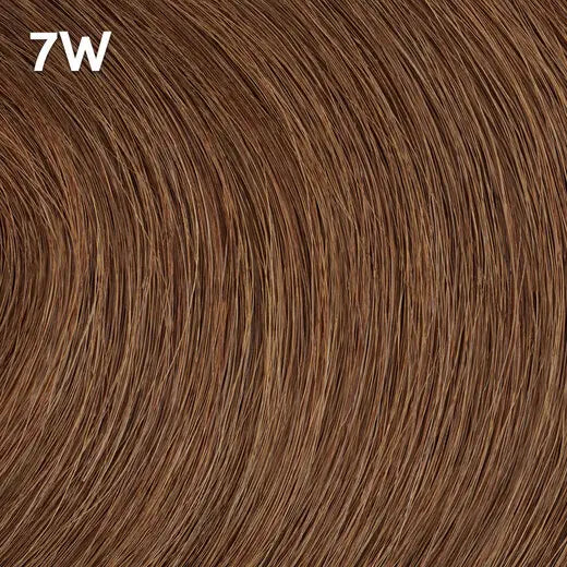 Close-up of brown hair extensions with color code  '7W' Wella Color Charm