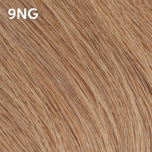 Close-up of blonde hair extensions with   Wella Color Charm '9NG' label
