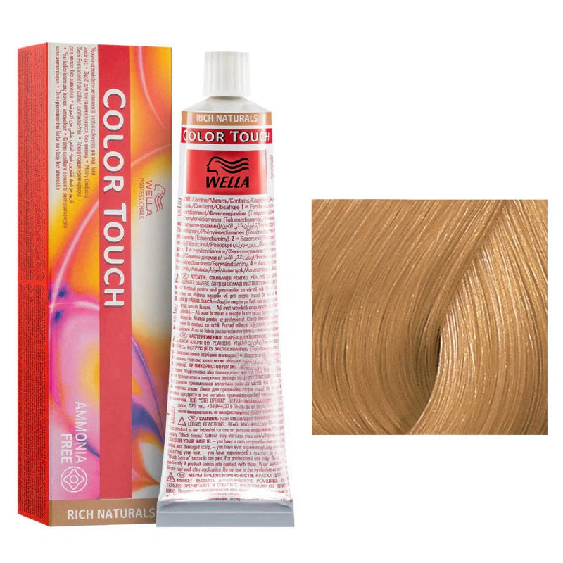 Wella Color Touch hair dye with packaging and color swatch on a white background