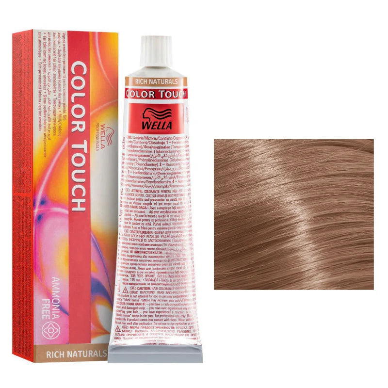Wella Color Touch hair dye with packaging and color swatch on a white background