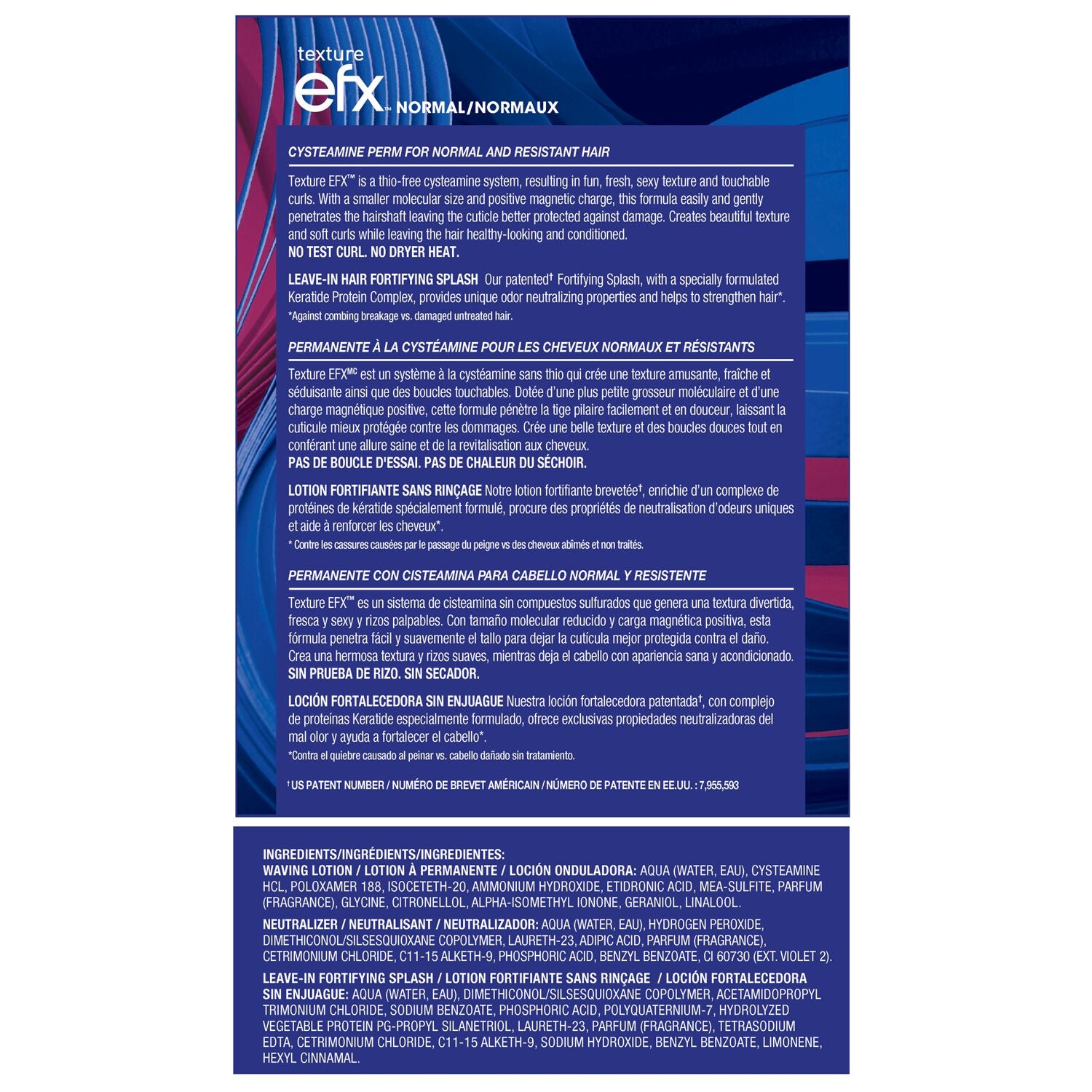 Zotos Texture EFX normal cysteamine perm Product label with text and branding on a blue background