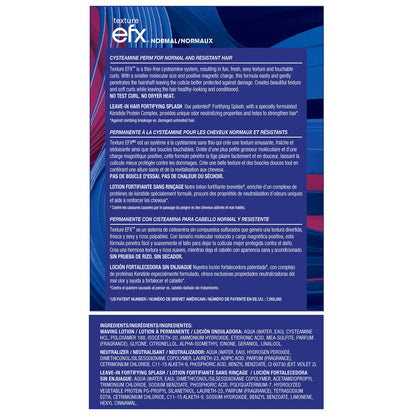 Zotos Texture EFX normal cysteamine perm Product label with text and branding on a blue background