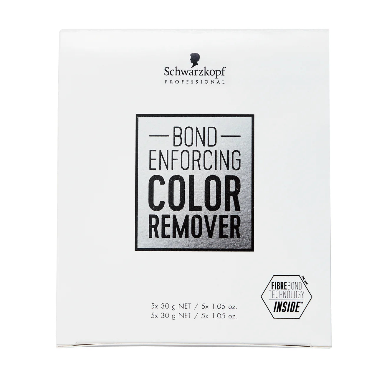 Schwarzkopf Professional Bond Enforcing Color Remover in a white rectangular box with black text and a small Fibre Touch Technology Inside badge.