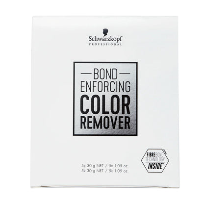 Schwarzkopf Professional Bond Enforcing Color Remover in a white rectangular box with black text and a small Fibre Touch Technology Inside badge.