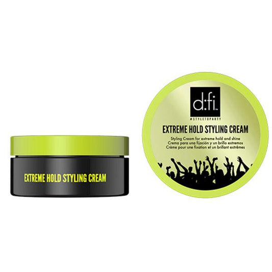 Two containers of d:fi Extreme Hold Styling Cream on a white background