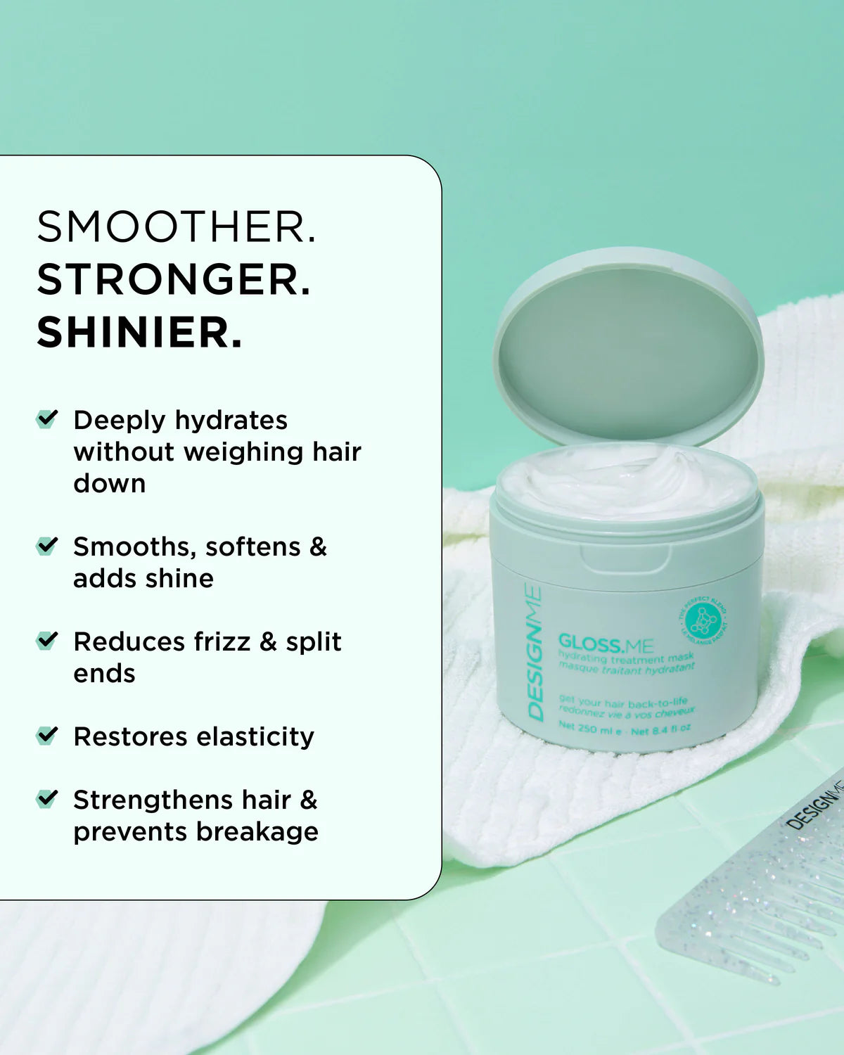 Cosmetic jar with hair care product on a towel against a light green background