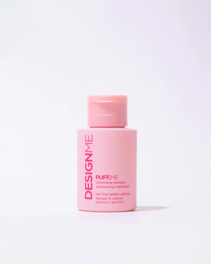 'DESIGNME' puff.me shampoo travel product on a white background
