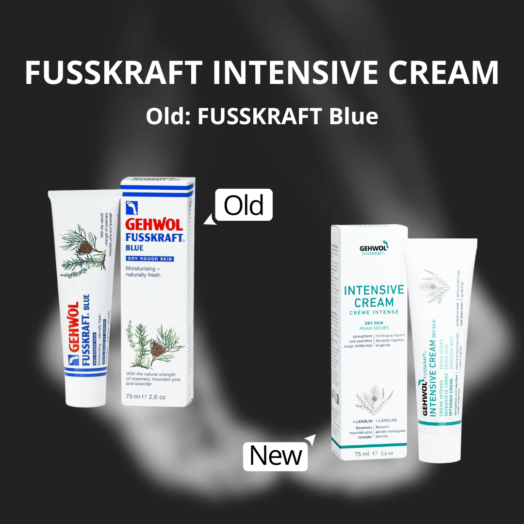 Comparison of GEHWOL Fusskraft Intensive Cream with old and new packaging Gehwol Intensive cream foot cream