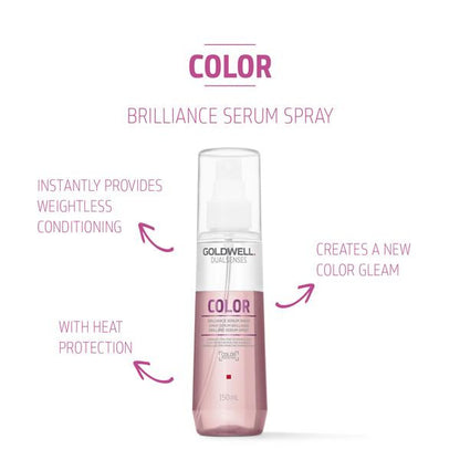 Goldwell Color Brilliance Serum Spray bottle with text on a white background