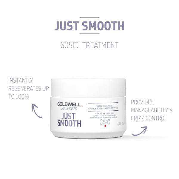 Goldwell Just Smooth hair treatment jar with text on a white background