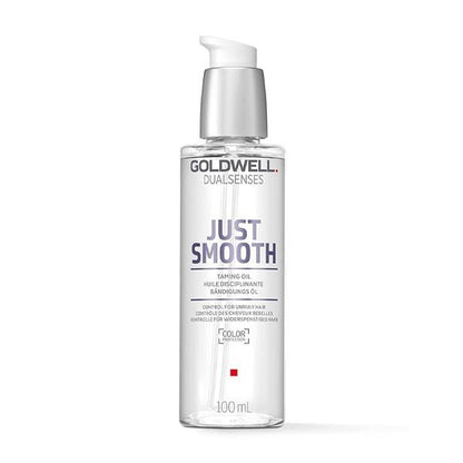 Goldwell Dualsenses Just Smooth hair oil bottle on a white background