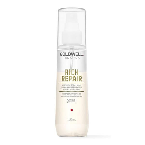 Goldwell Rich Repair serum spray bottle on a white background